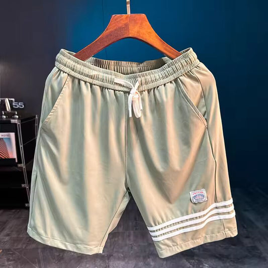 2025 new summer ice silk quick drying five point casual shorts for men's fashion, sports, elastic stripe design beach pants