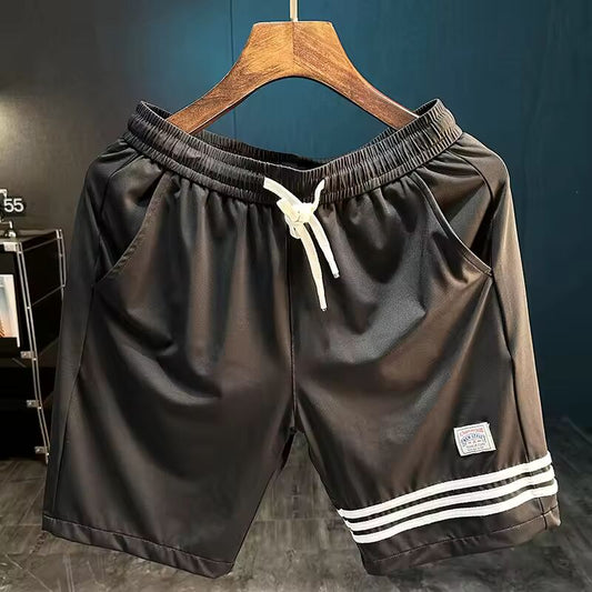 2025 new summer ice silk quick drying five point casual shorts for men's fashion, sports, elastic stripe design beach pants